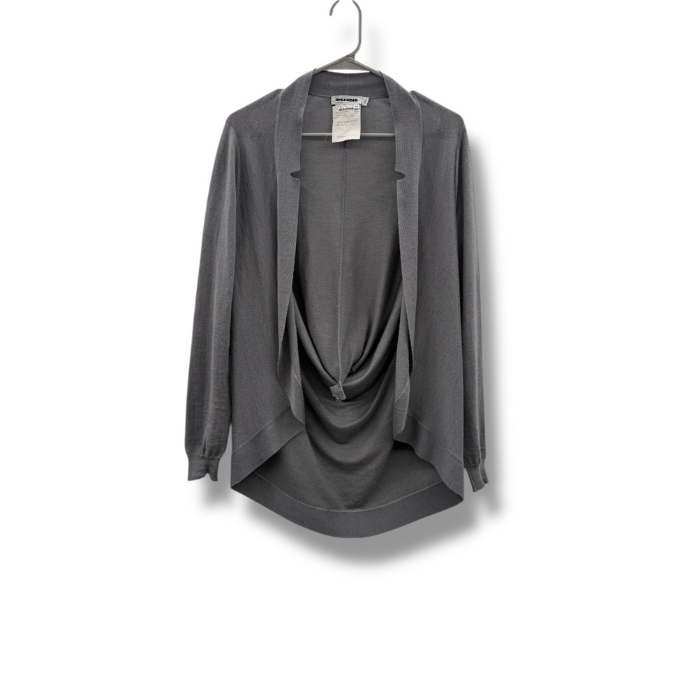 Vintage Jil Sander Cardigan Size 40 Gray Cashmere Silk Drape Front Made in Italy